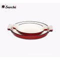 GRATIN PAN ENAMEL -OVER CAST IRON OVAL RED MADE IN CHINA